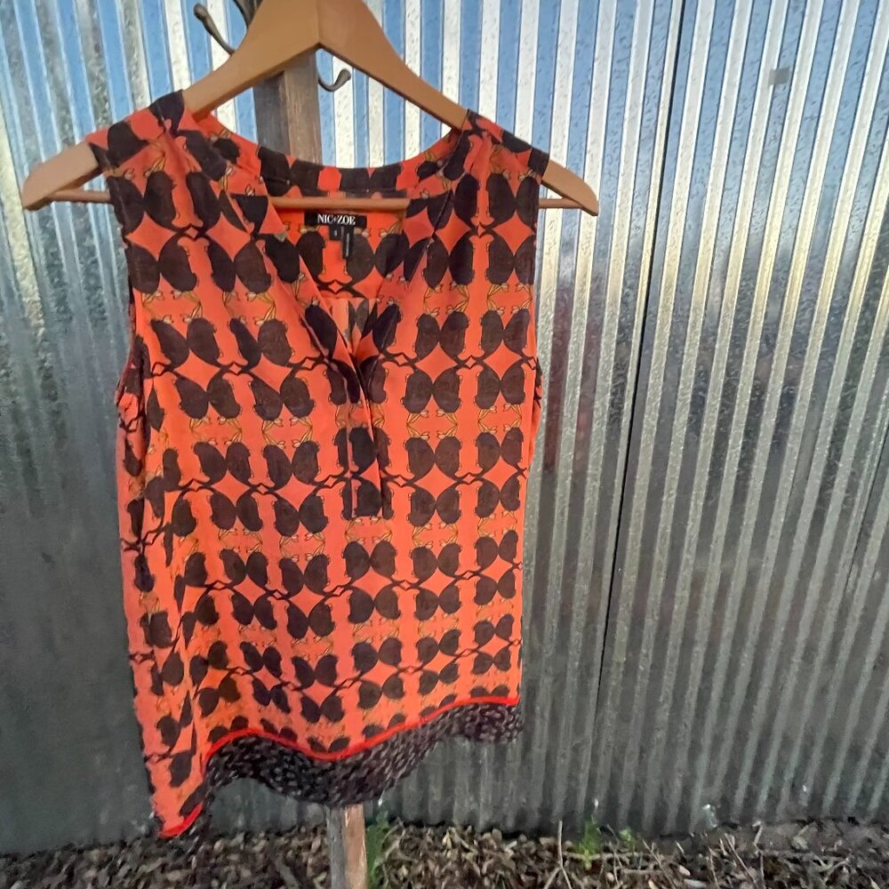 Women's Size Small NIC+ZOE Sleeveless Orange/Black Armadillo Top - Picture 3 of 16